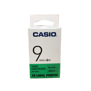 เทปกดตัวอักษร 9mm Casio XR-9GN เทปเขียว/อักษรดำ