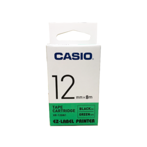 เทปกดตัวอักษร 12mm Casio XR-12GN เทปเขียว/อักษรดำ