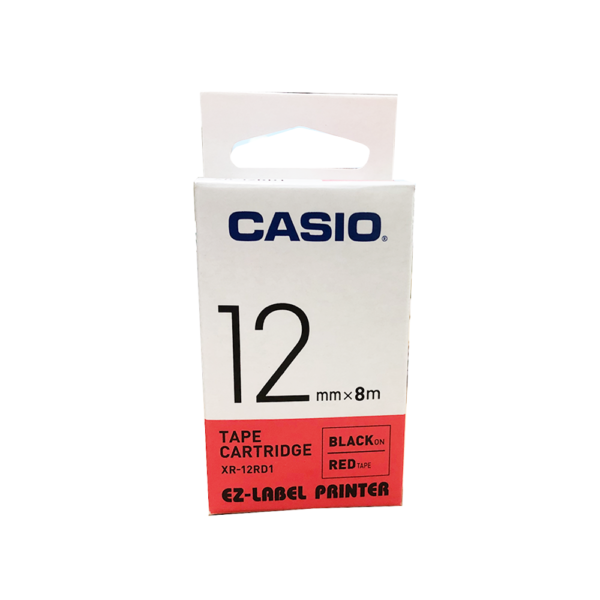 เทปกดตัวอักษร 12mm Casio XR-12RD เทปแดง/อักษรดำ