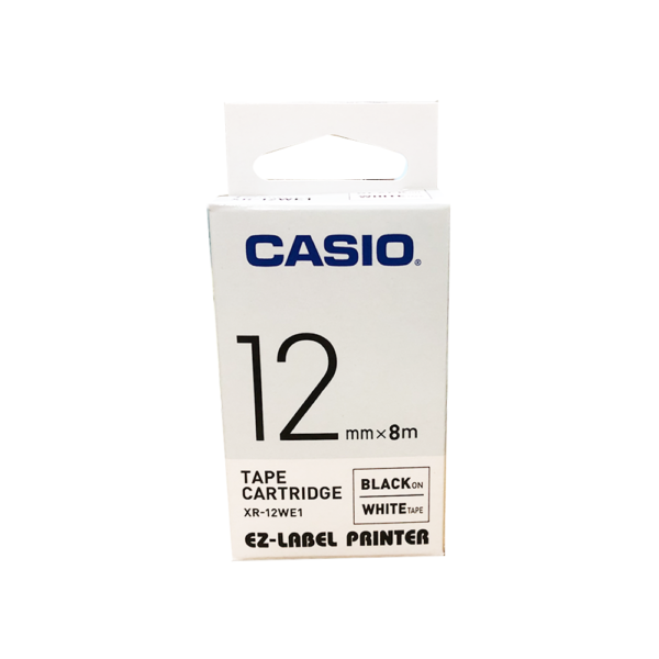 เทปกดตัวอักษร 12mm Casio XR-12WE เทปขาว/อักษรดำ