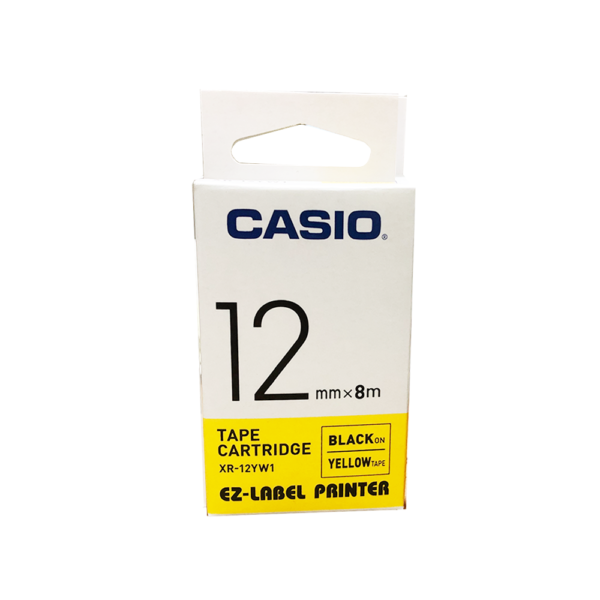 เทปกดตัวอักษร 12mm Casio XR-12YW เทปเหลือง/อักษรดำ