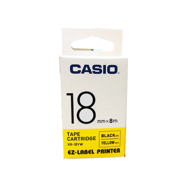 เทปกดตัวอักษร 18mm Casio XR-18YW เทปเหลือง/อักษรดำ