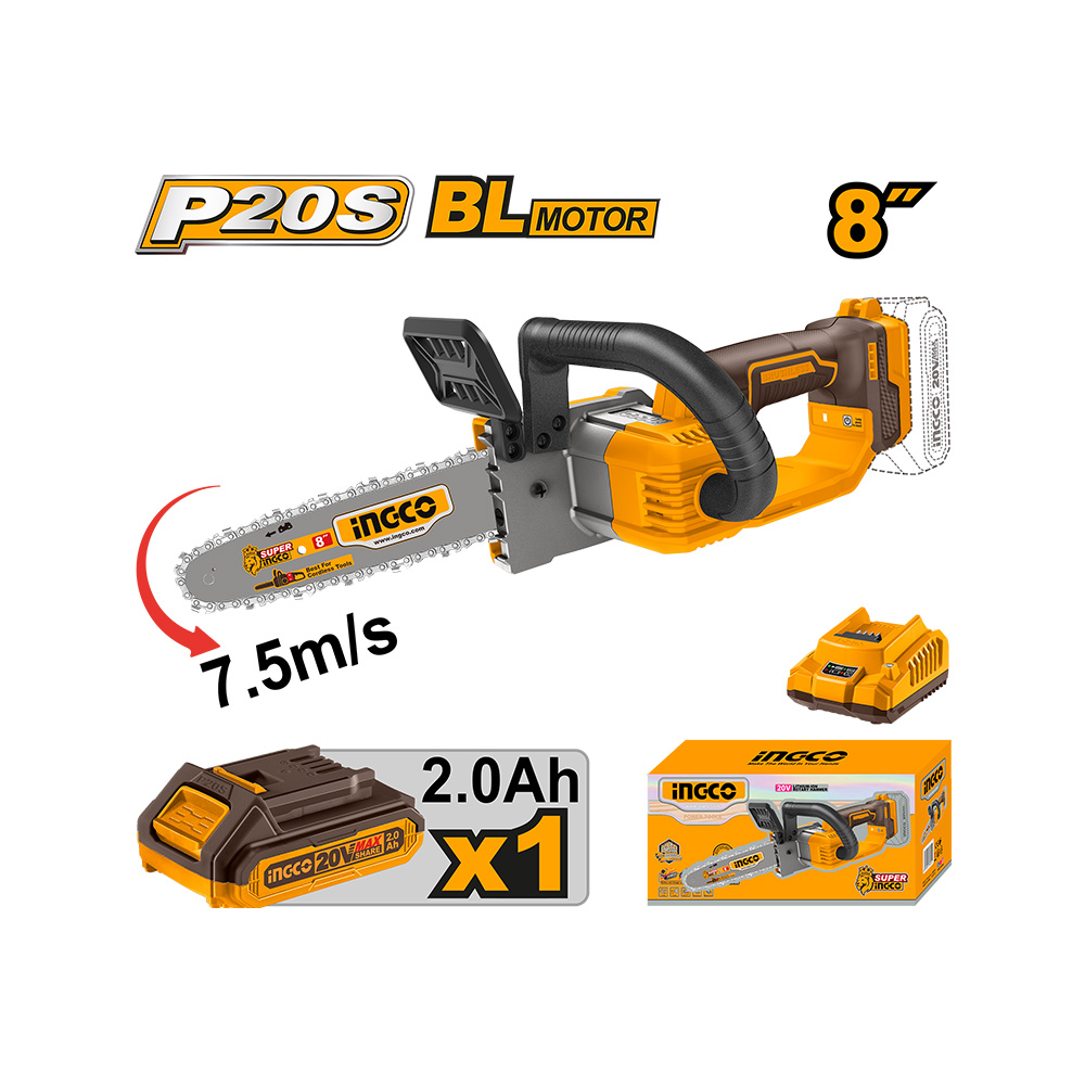 Ingco24 เลื่อยโซ่ตัดกิ่ง 8 นิ้ว 20V (CGSLI20851)